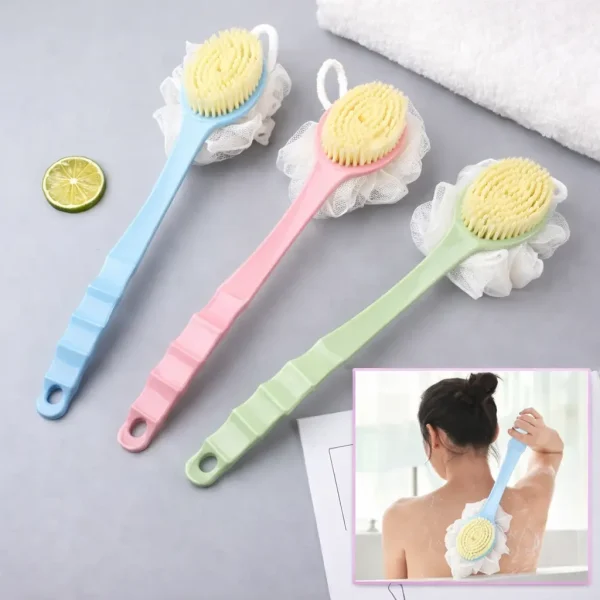 Body Bath Brush with Loofah | Long Handle Deep Cleaning 2 in 1